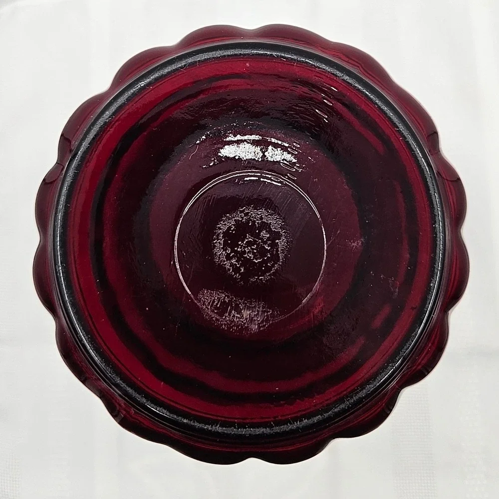 Vintage Anchor Hocking Ruby Red Glass Vase Flared Rim Quilted Base 9